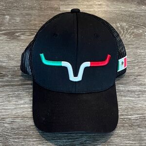 Kimes Ranch Black Trucker Hat with Red and Green Logo